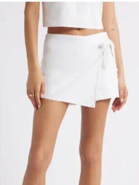 Open Edit Linen Blend Wrap Skort